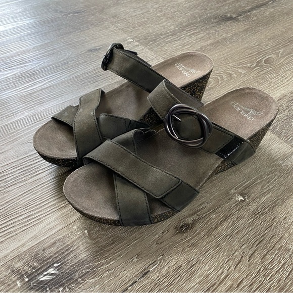 Dansko Susie Grey Wedge Nubuck Leather Slide Sandals Size 39 - Picture 1 of 8